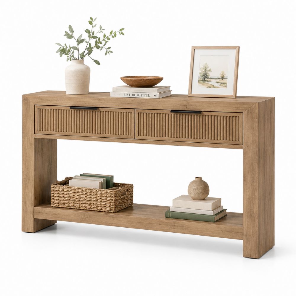 Console en bois avec tiroirs et étagère 120x30x75 cm Chêne