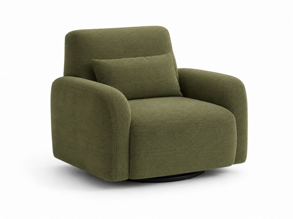 Fauteuil pivotant en tissu vert avec coussin