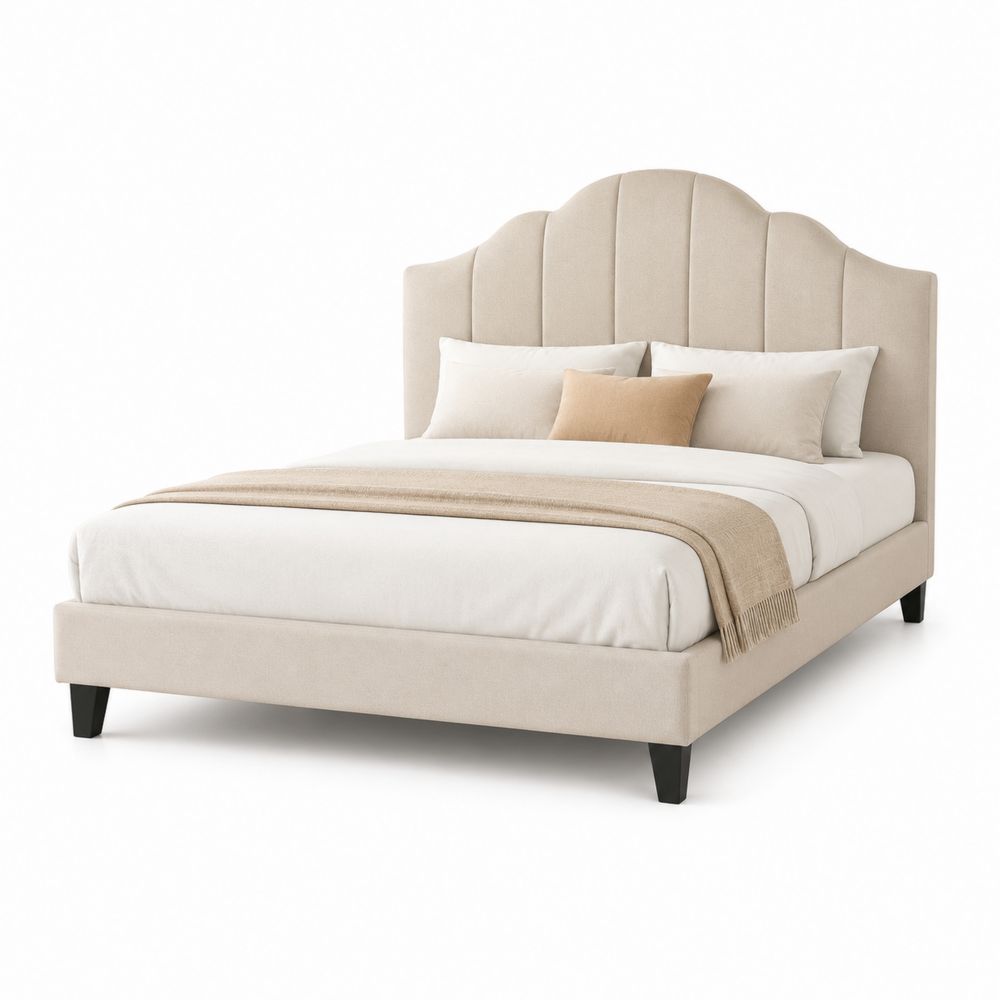 Lit en Bois et Tissu Beige 200x160 cm