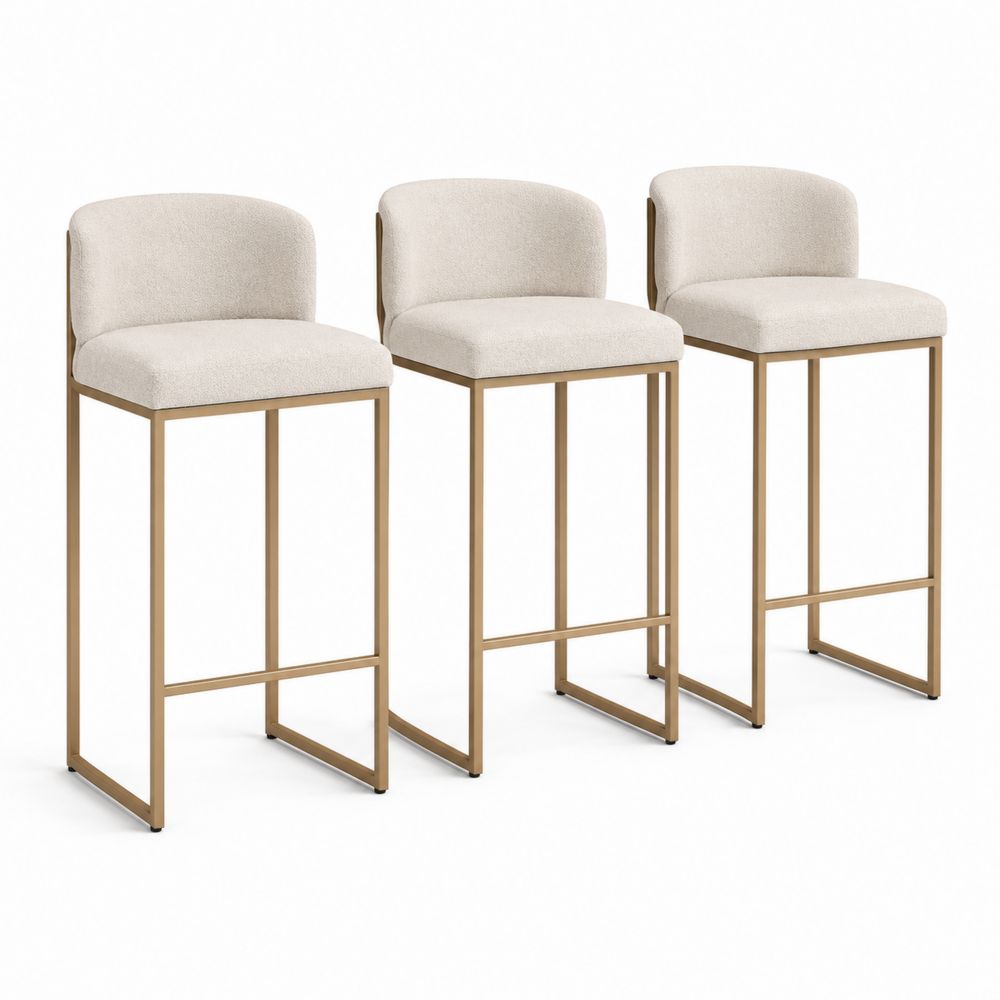 Ensemble de 3 tabourets de bar en métal et tissu beige