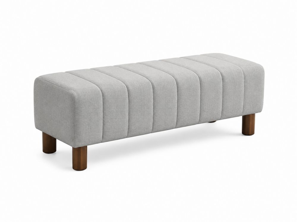 Banc rectangulaire 110 cm tissu polyester Gris pieds bois