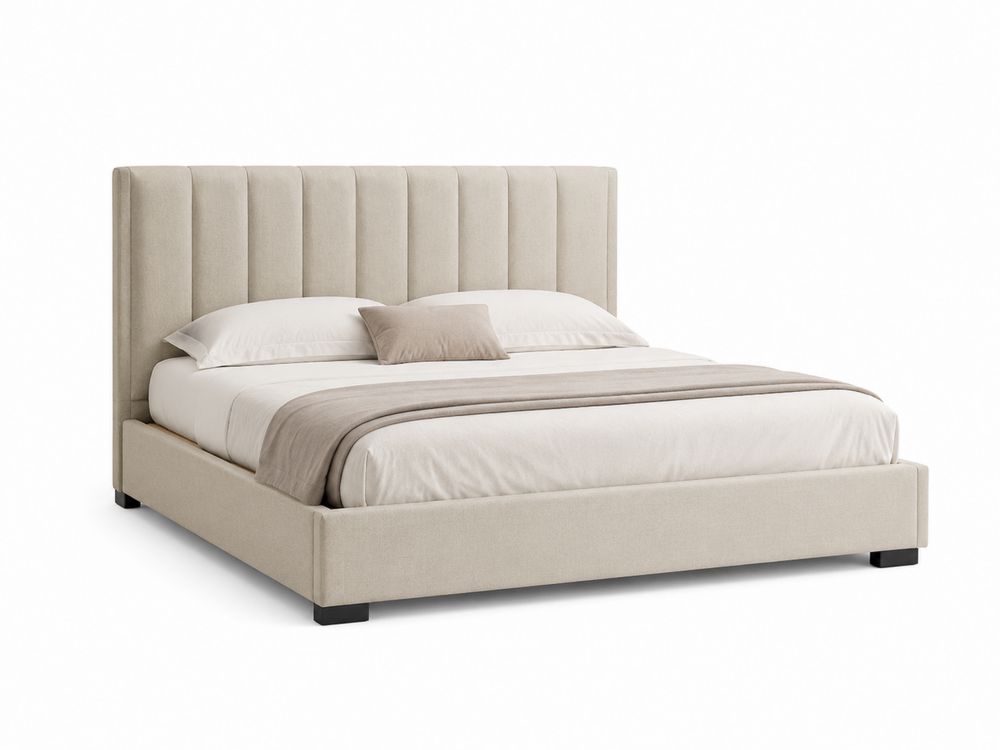 Lit double en tissu Beige 200x160 cm avec matelas et oreillers