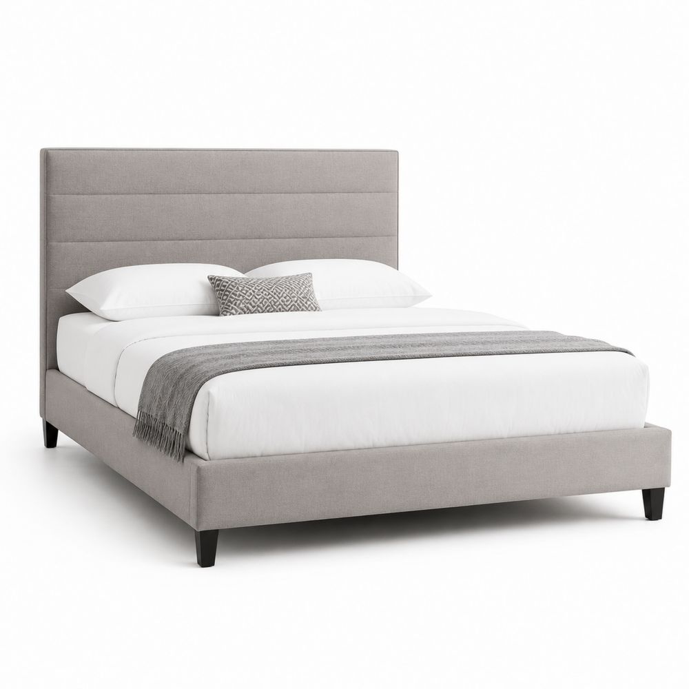 Lit double en tissu gris clair 200x160 cm