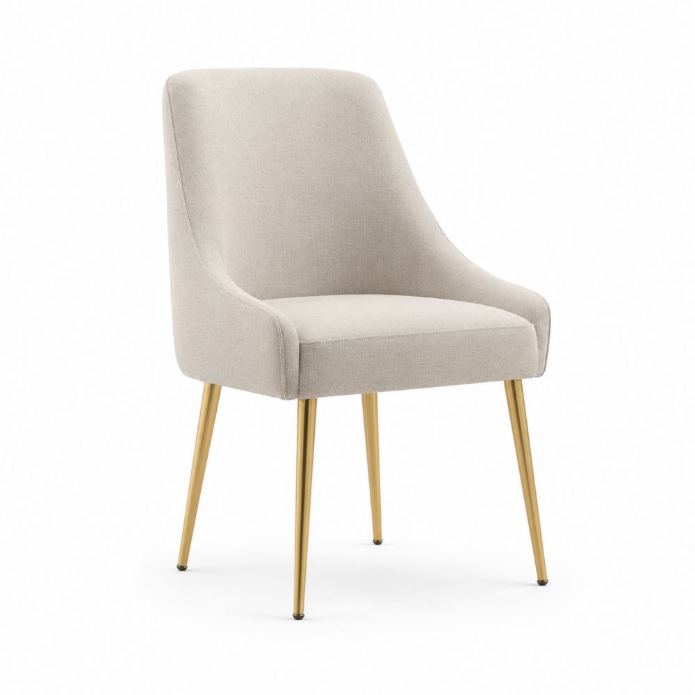 Chaise en tissu beige avec pieds en métal doré