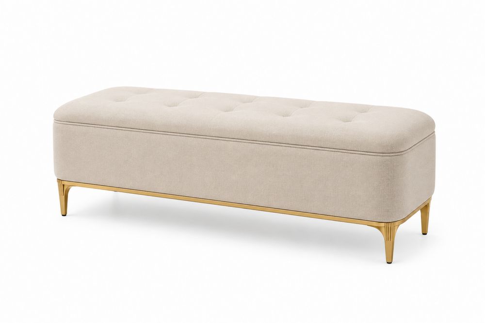 Banc rectangulaire en tissu polyester beige et métal
