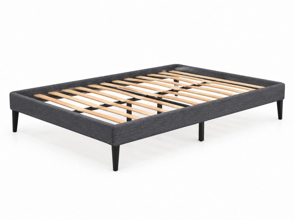 Cadre de lit double en bois et tissu gris 200x160 cm