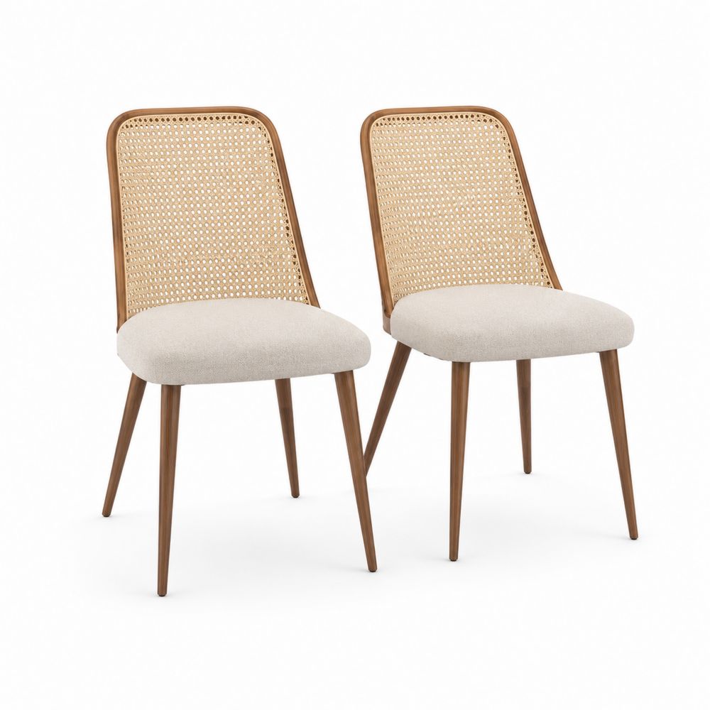 Lot de 2 chaises en bois avec assise en tissu beige