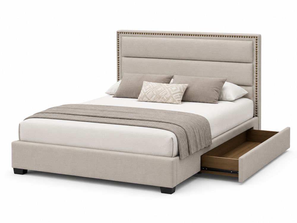 Lit double avec rangement en lin Beige 200x160 cm