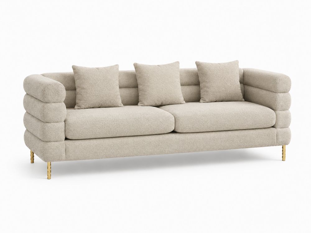 Canapé 3 places en tissu bouclé Beige avec pieds en métal doré