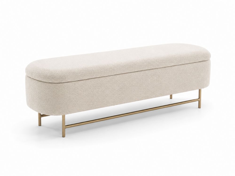 Banc de salon ovale en tissu et métal doré 140 cm