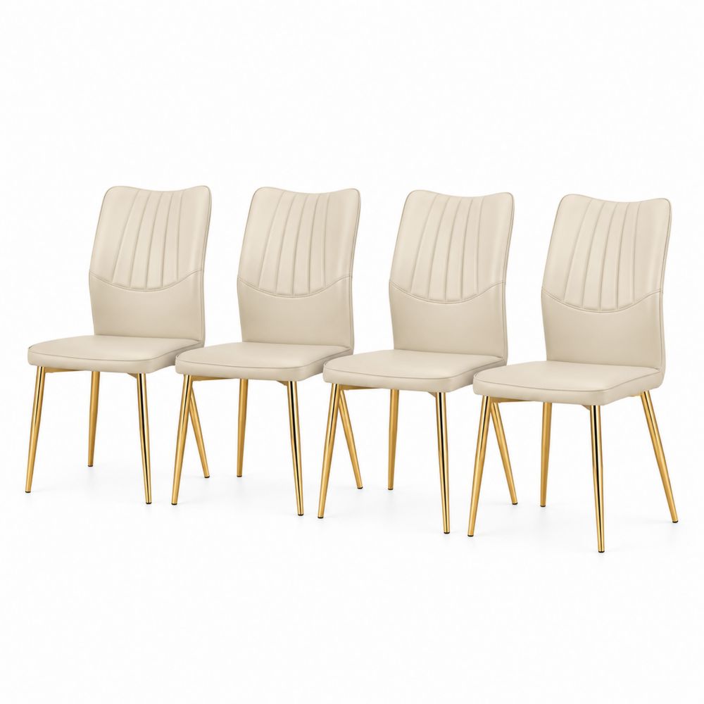 Chaises de salle à manger en Similicuir Beige avec pieds en Métal Doré - Lot de 4