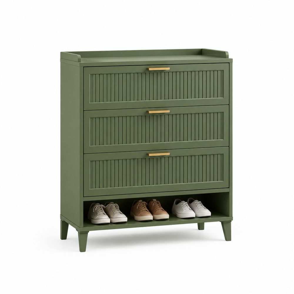 Meuble à chaussures en bois avec poignées métalliques Vert 90x120x35 cm