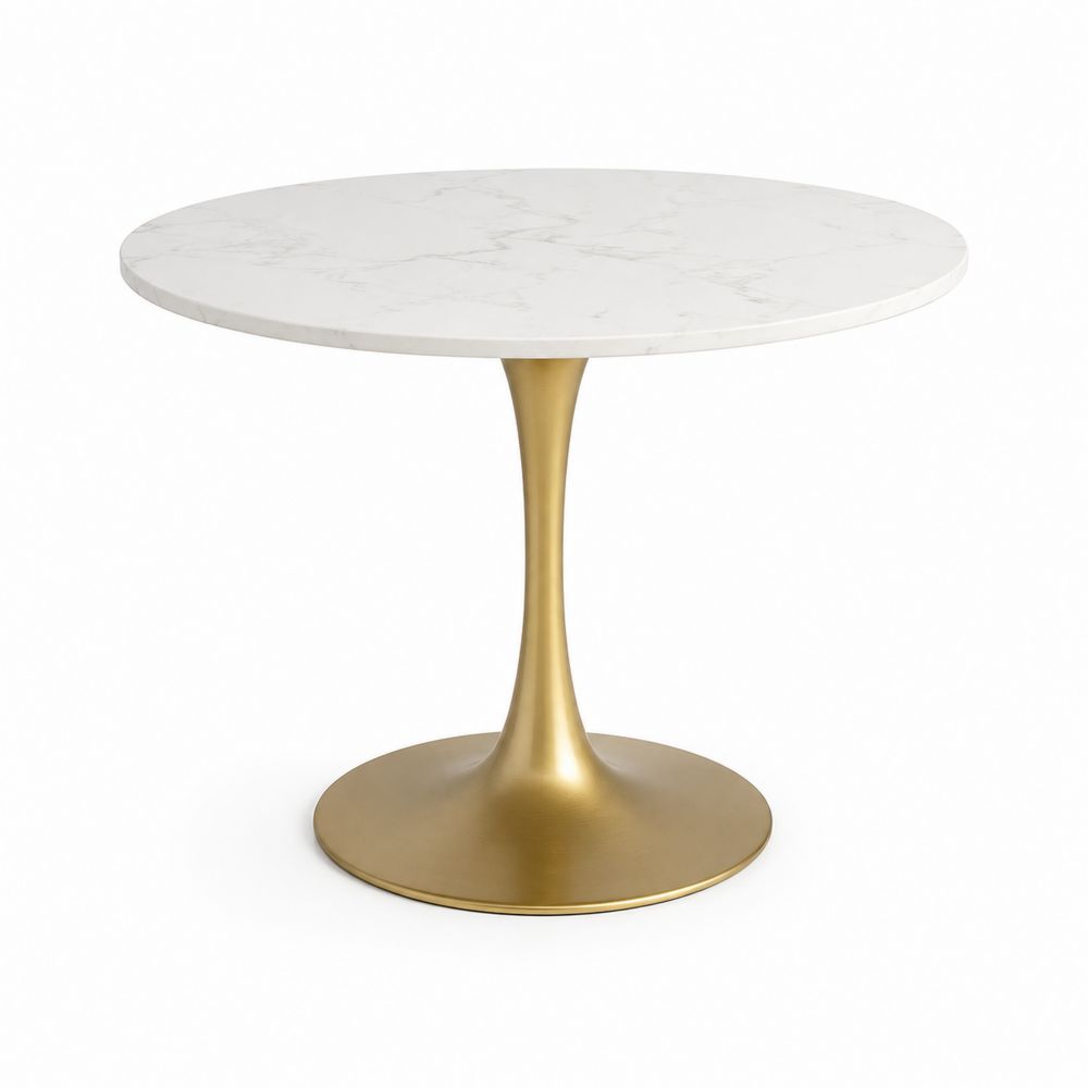 Table ronde en marbre avec base métallique dorée