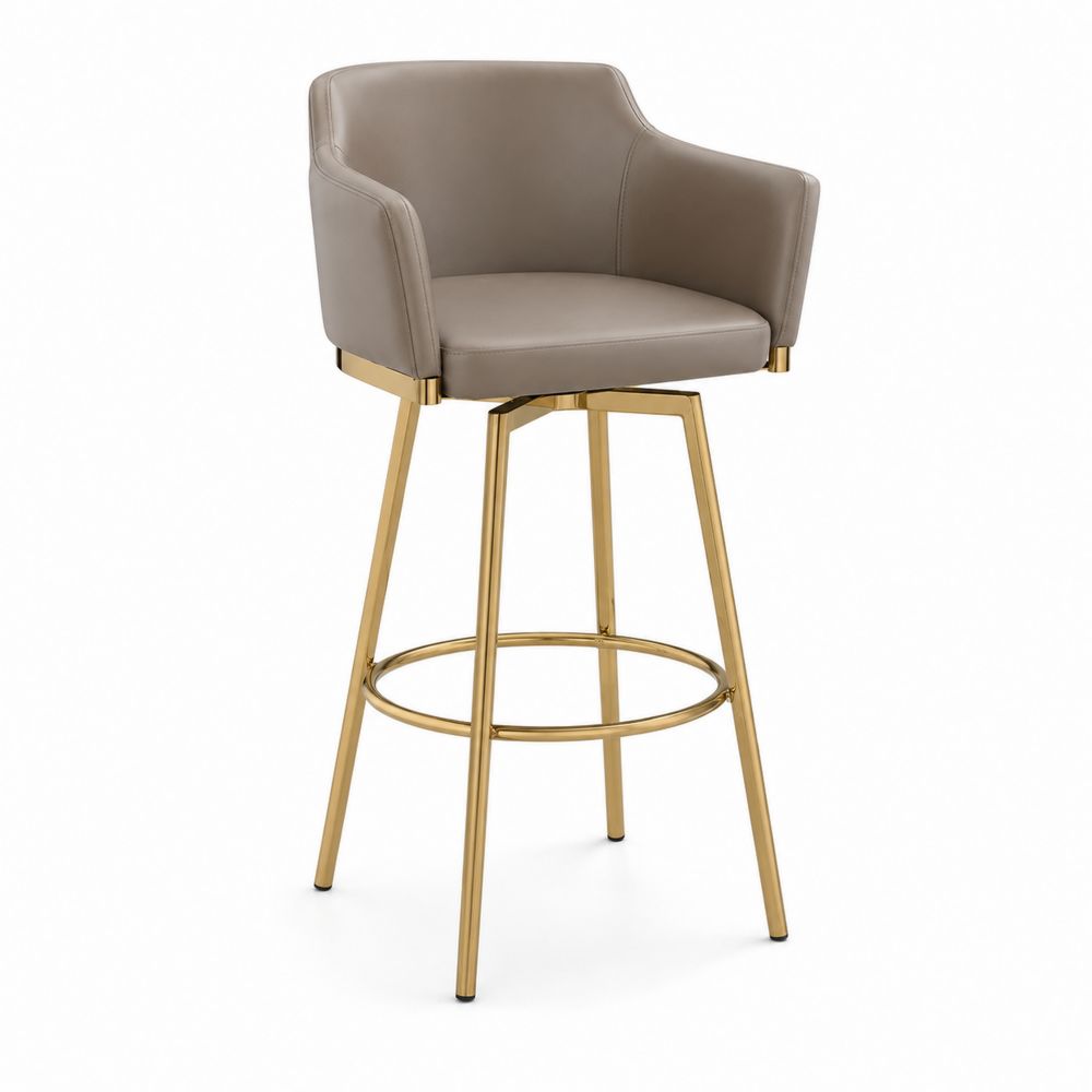 Tabouret de bar en cuir synthétique beige et métal doré