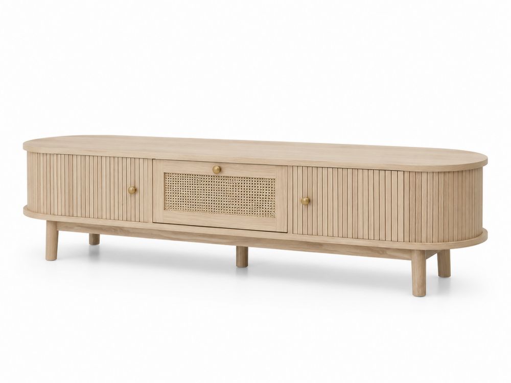 Meuble TV en bois et rotin naturel 180x45x50cm