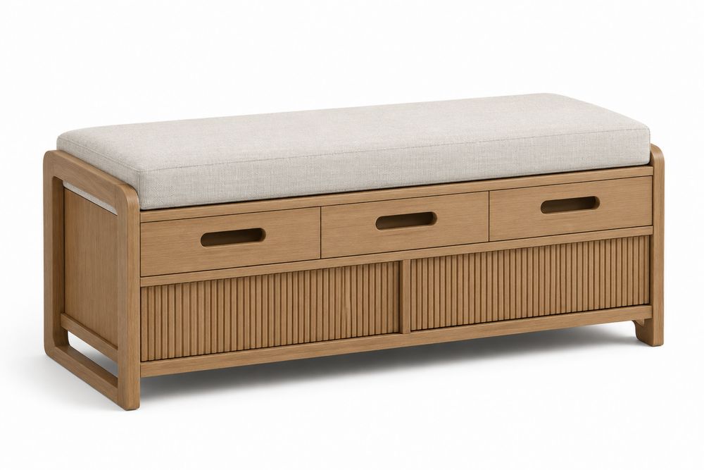 Banc en bois avec tiroirs et coussin amovible