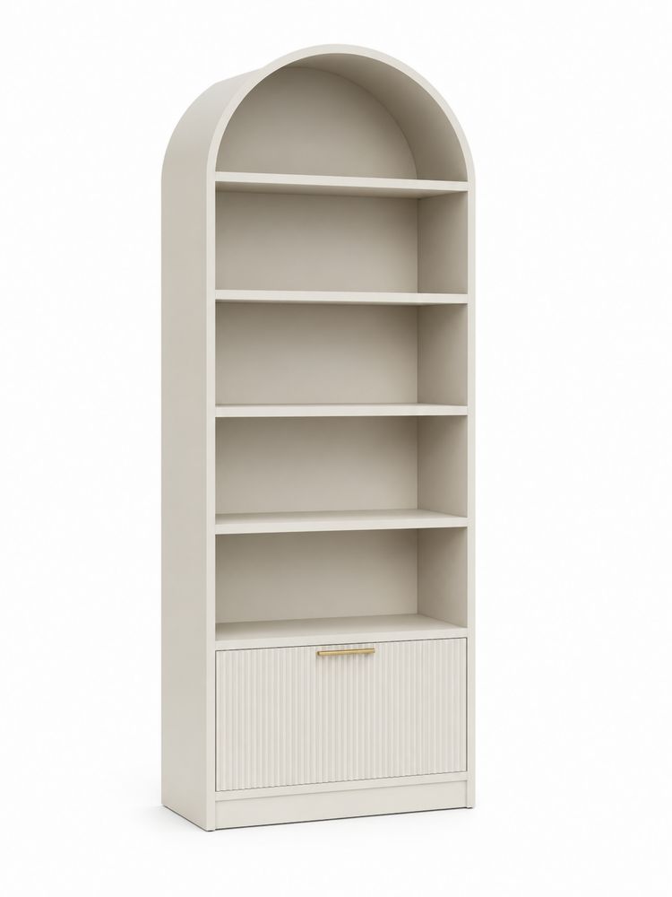 Bibliothèque en bois avec étagères et tiroir, Beige