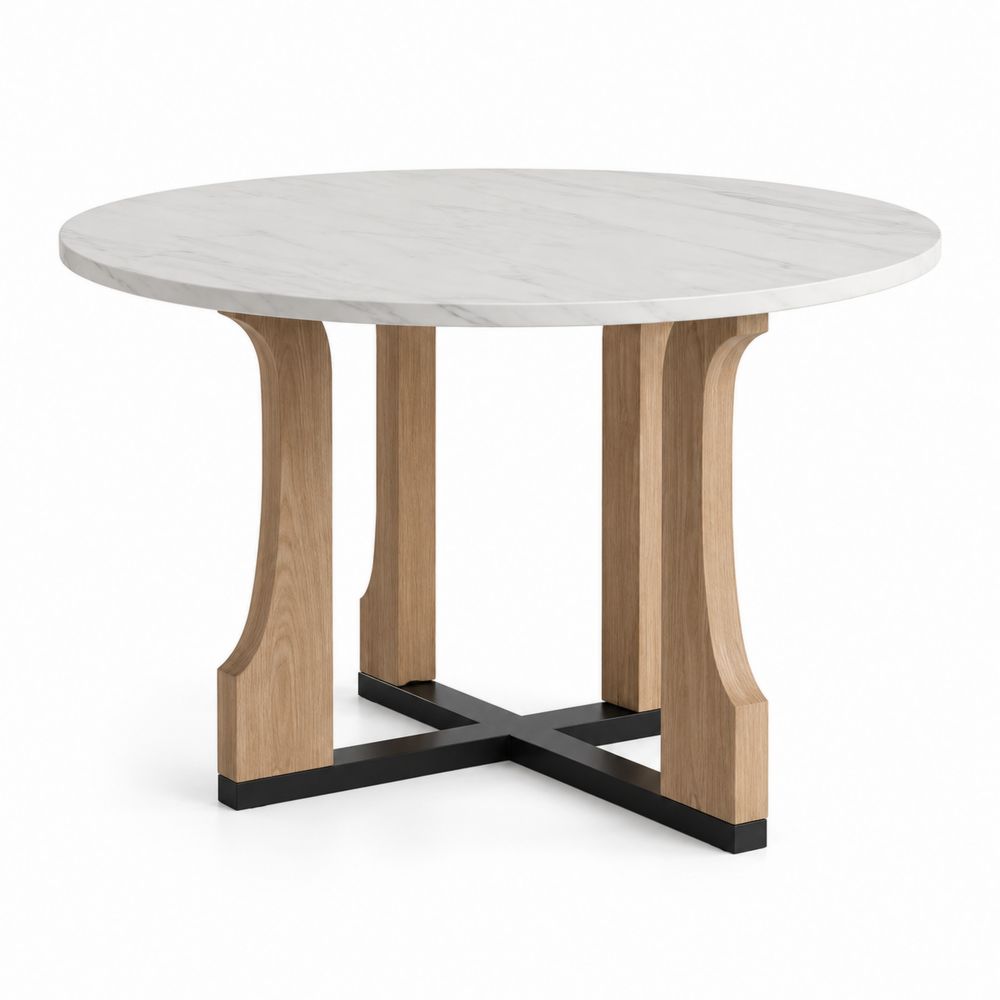 Table ronde en marbre et bois de chêne