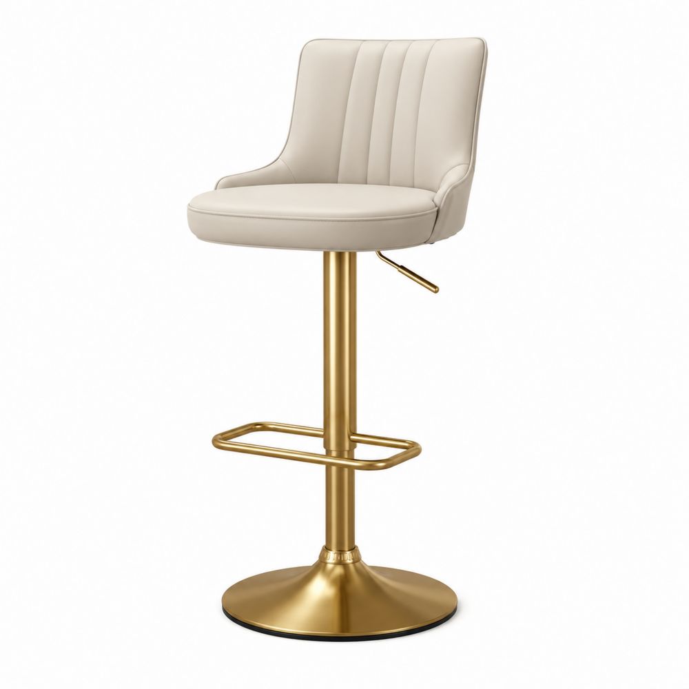 Tabouret de bar en similicuir crème et métal doré réglable