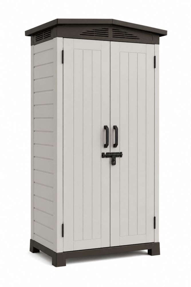 Armoire de Rangement Extérieur en Résine Polypropylène Gris et Noir