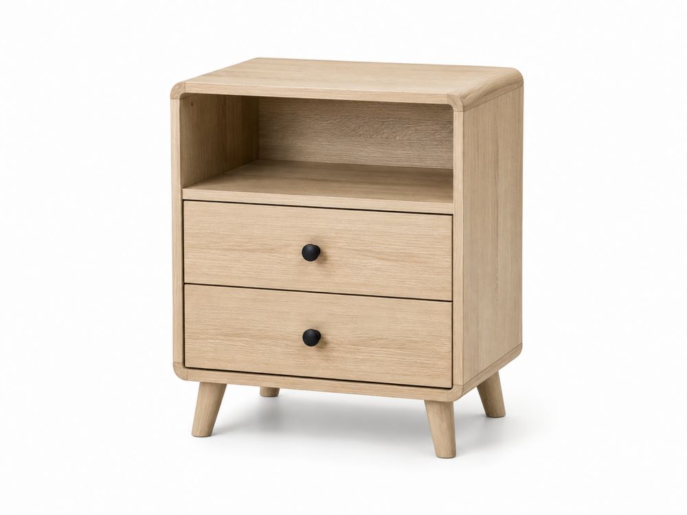 Table de chevet en chêne avec 2 tiroirs et étagère ouverte