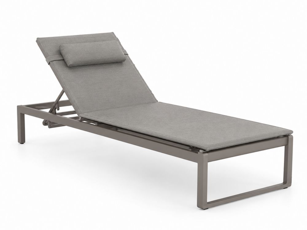 Chaise longue de jardin en aluminium Gris avec coussin en polyester