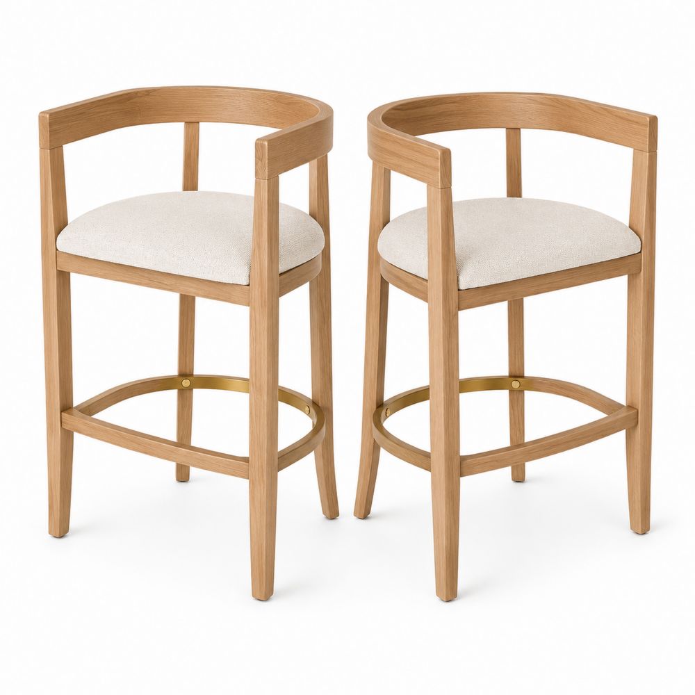 Tabourets de bar en bois et tissu crème lot de 2