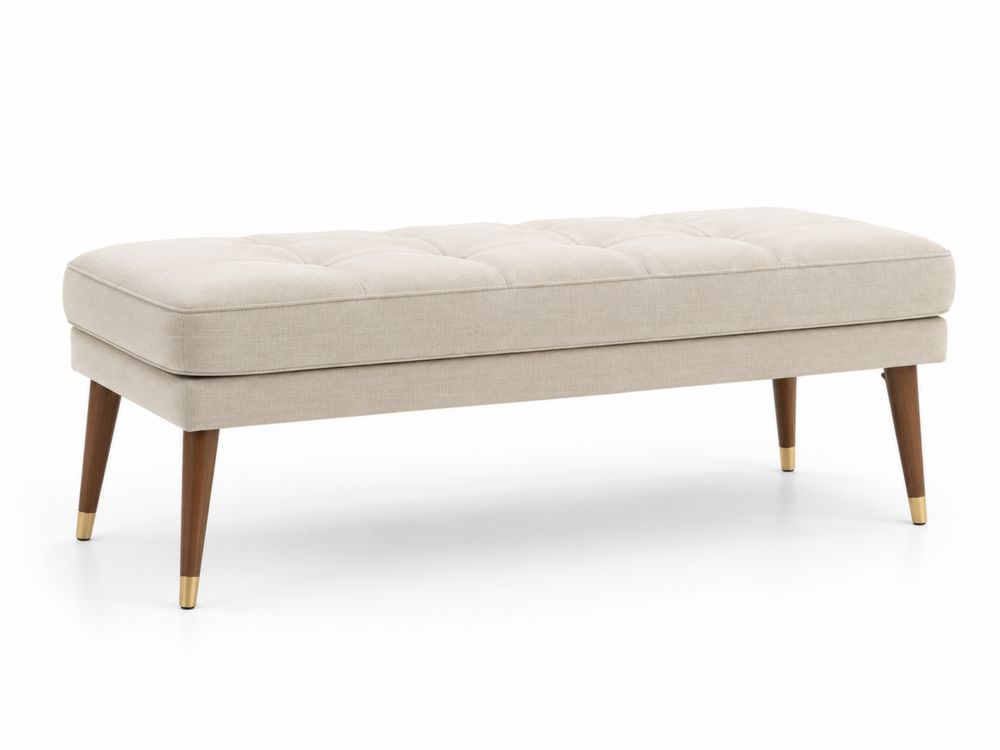 Banc rectangulaire en bois et tissu beige 140 cm