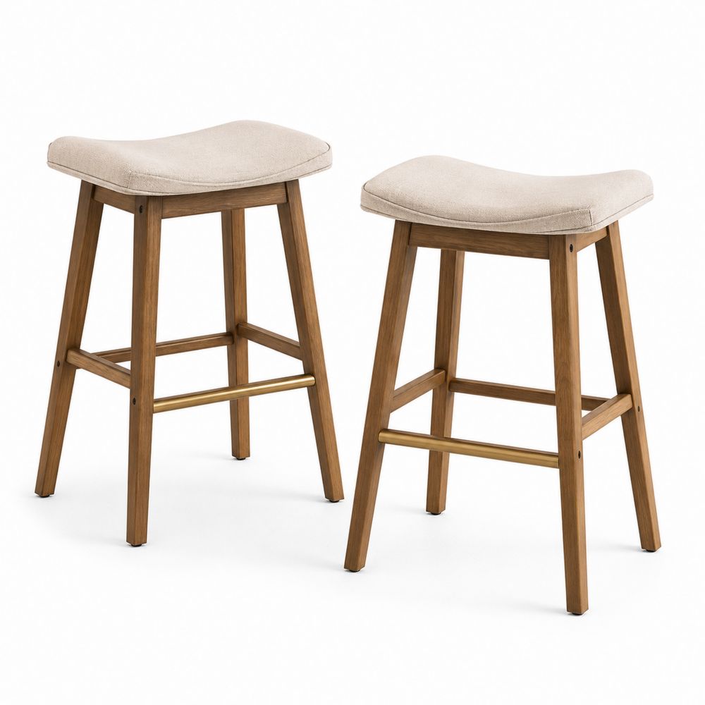 Tabourets de bar en bois avec assise en tissu, hauteur 65 cm, lot de 2