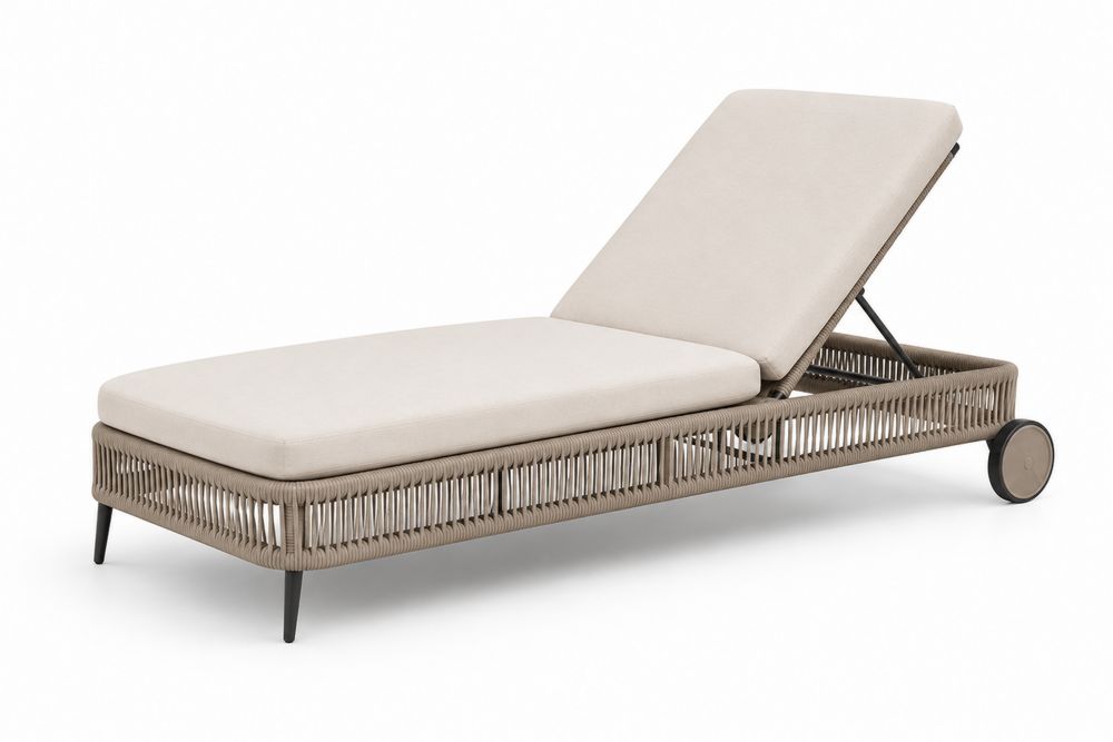 Chaise Longue Extérieure Aluminium et Polyéthylène avec Coussins Beiges
