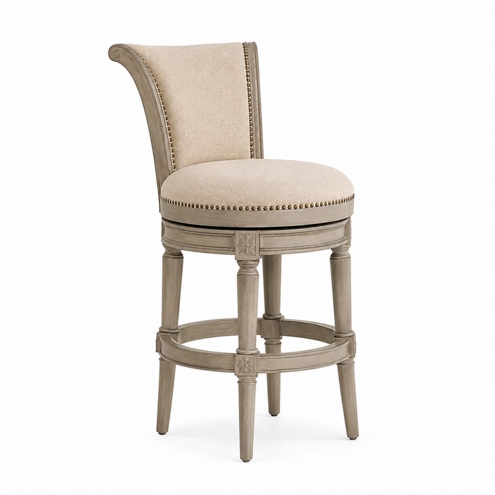 Tabouret de bar en bois avec assise en tissu beige