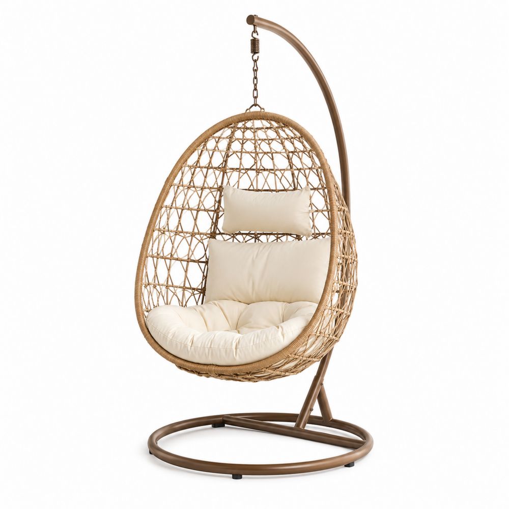 Chaise Suspendue en Rotin avec Coussins en Polyester Beige 198cm