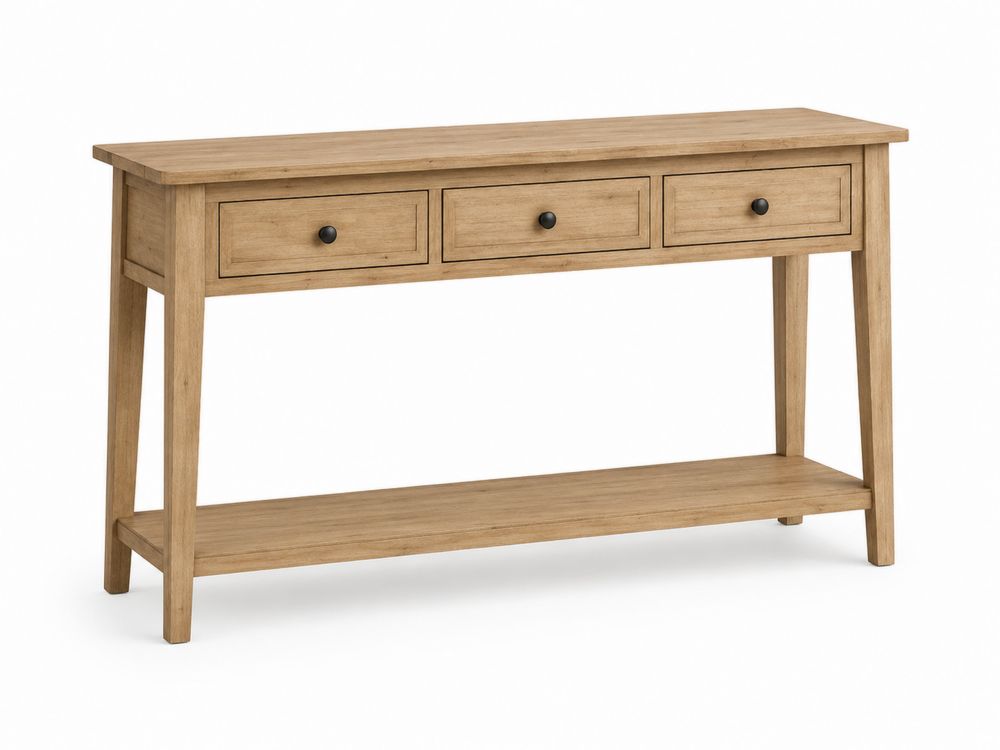 Console en bois avec 3 tiroirs et étagère 120x30x80 cm