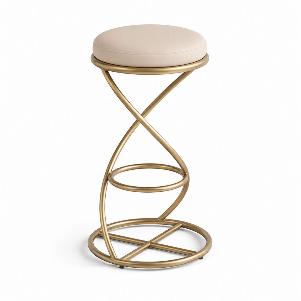 Tabouret de bar métal doré avec assise en cuir synthétique beige