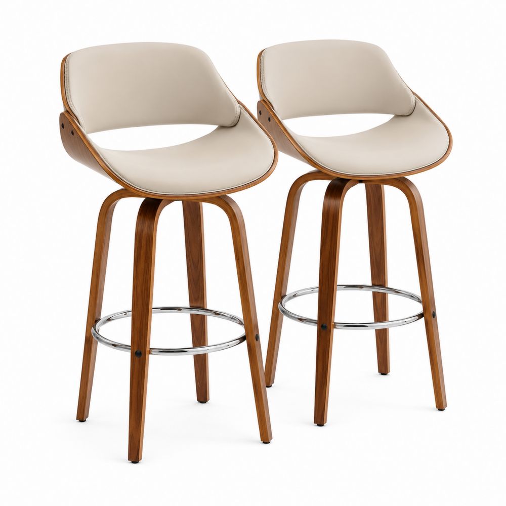 Tabourets de bar pivotants 2 pièces en cuir PU avec pieds en bois