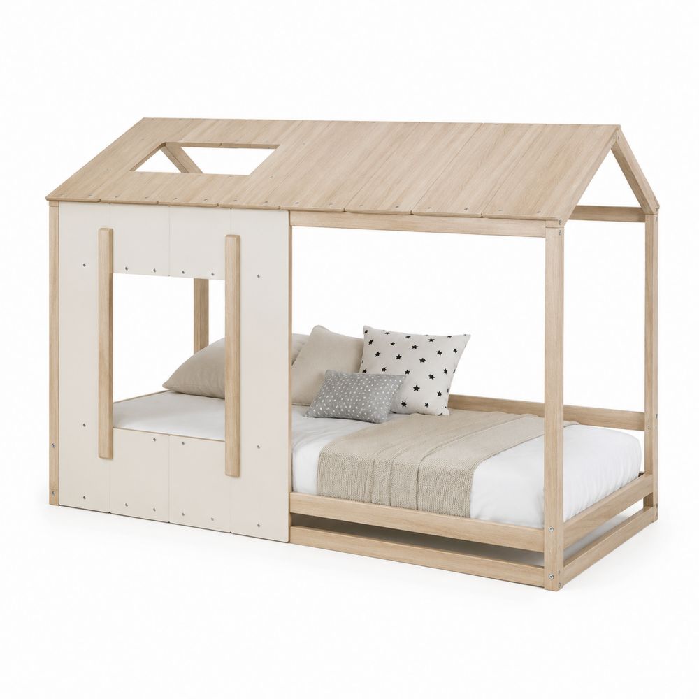 Lit cabane en bois MDF et chêne 200x90 cm