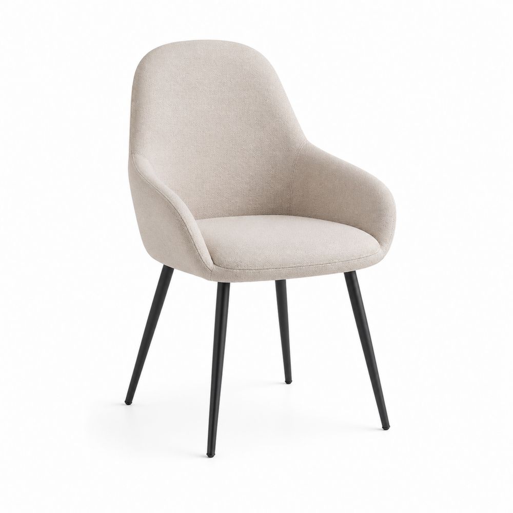 Chaise en tissu beige avec pieds en métal noir, hauteur 85 cm