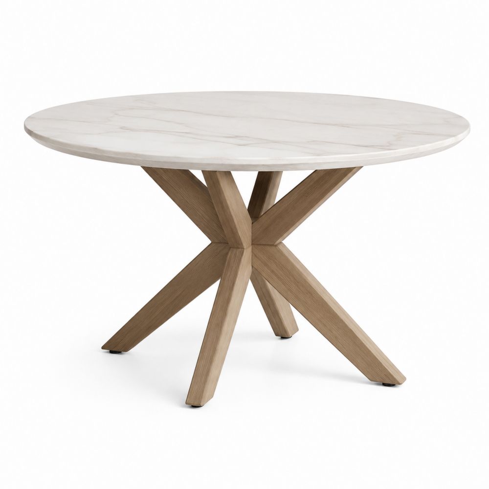 Table ronde en marbre et bois de chêne 120 cm