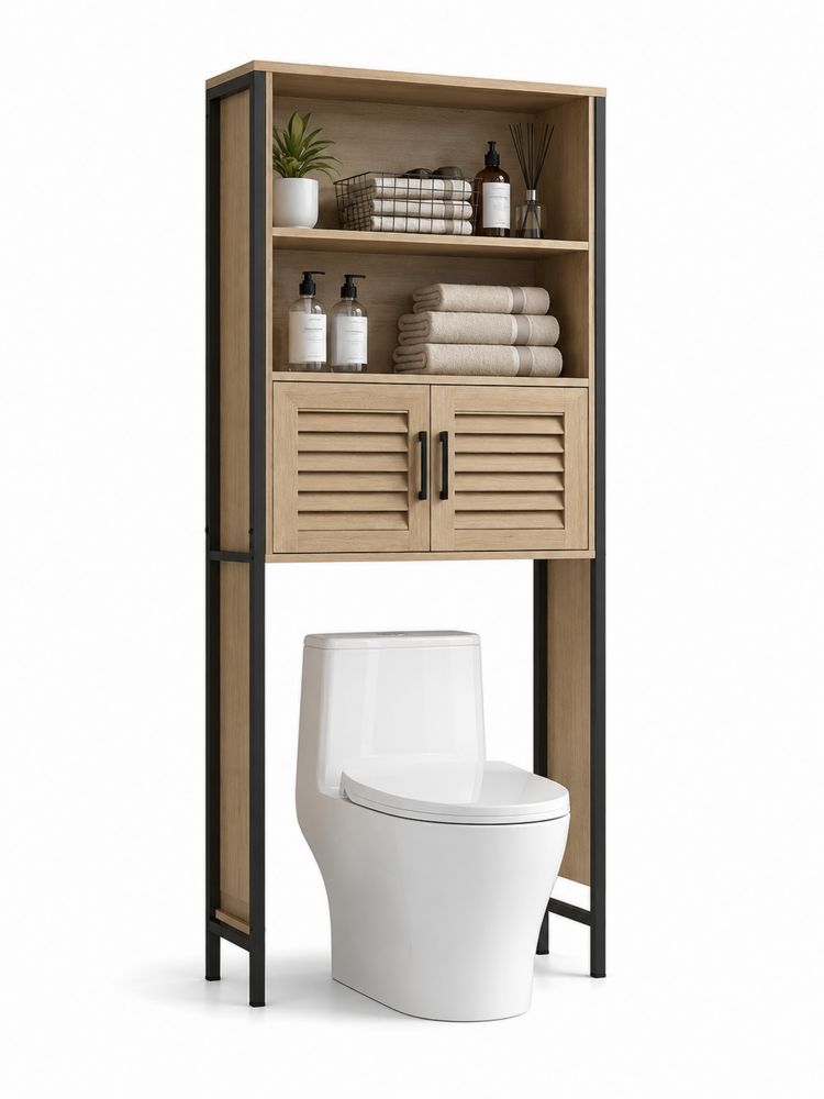 Étagère de Rangement pour WC en Bois et Métal 180x80x30cm