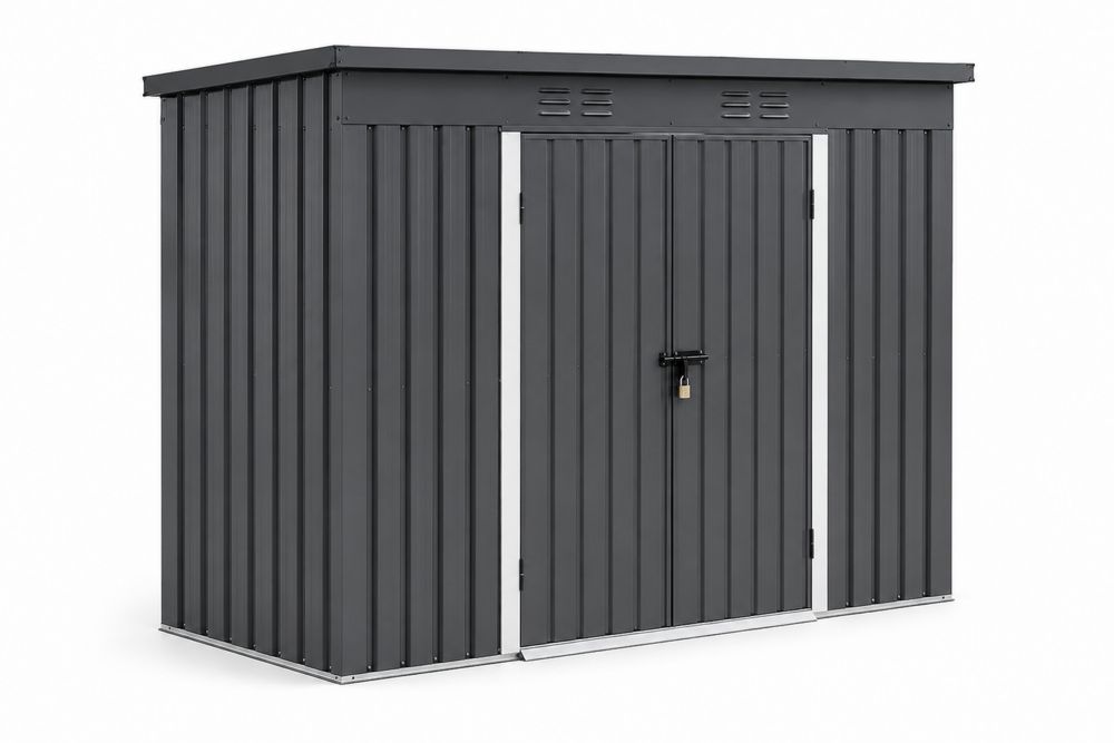 Abri de jardin en métal gris avec double porte 213x127x185 cm
