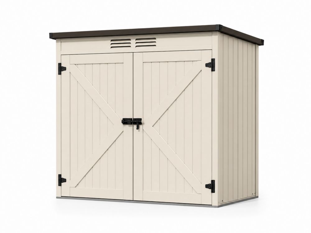 Abri de jardin en plastique beige avec portes doubles 132x74x110 cm