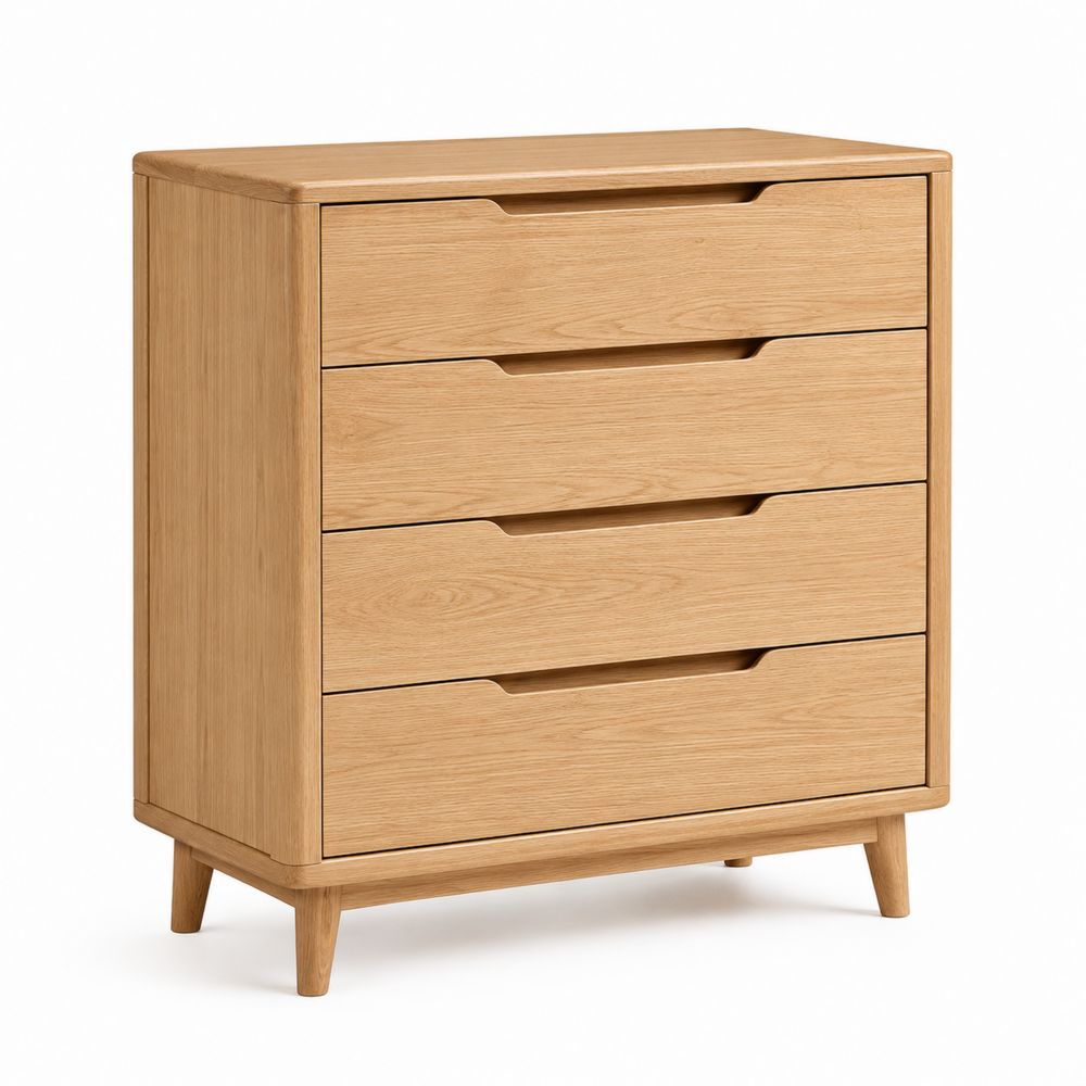 Commode en bois avec 4 tiroirs en chêne clair