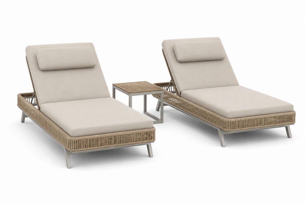 Ensemble de chaises longues en aluminium et résine tressée beige