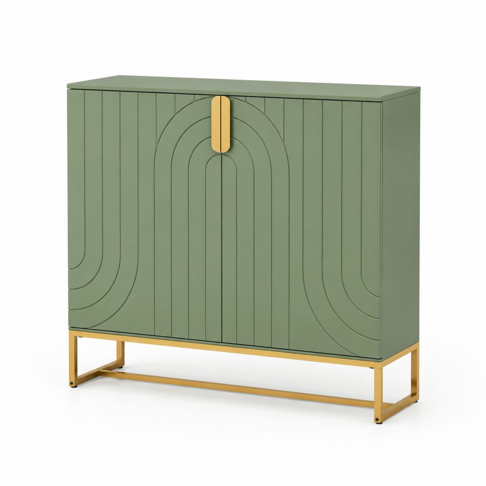 Buffet en bois MDF et métal Vert et Laiton 120x40x90 cm