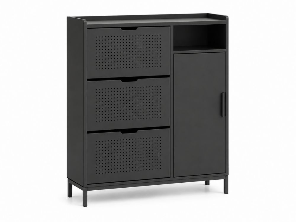 Armoire à chaussures métal noir avec 3 tiroirs et 1 porte