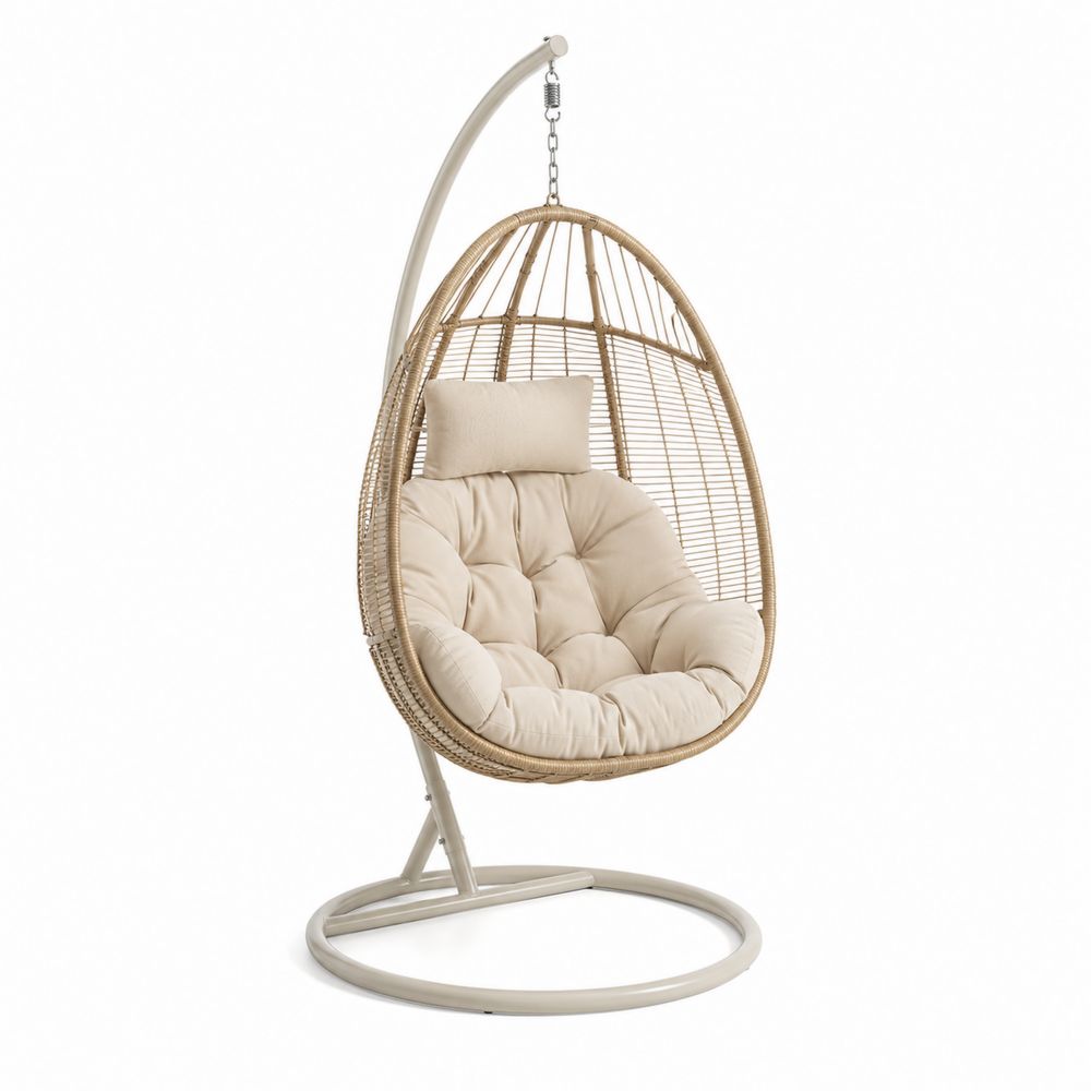 Fauteuil suspendu en rotin avec coussin beige