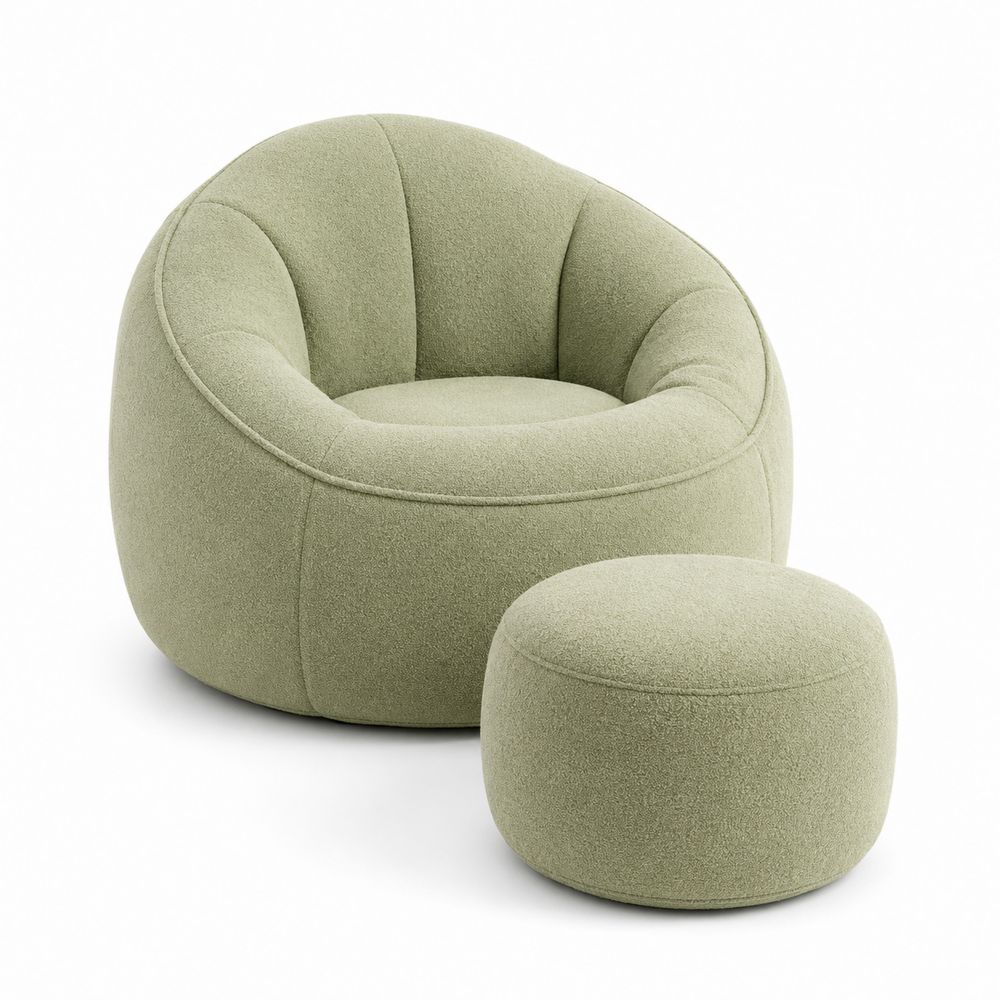Fauteuil en tissu avec pouf assorti