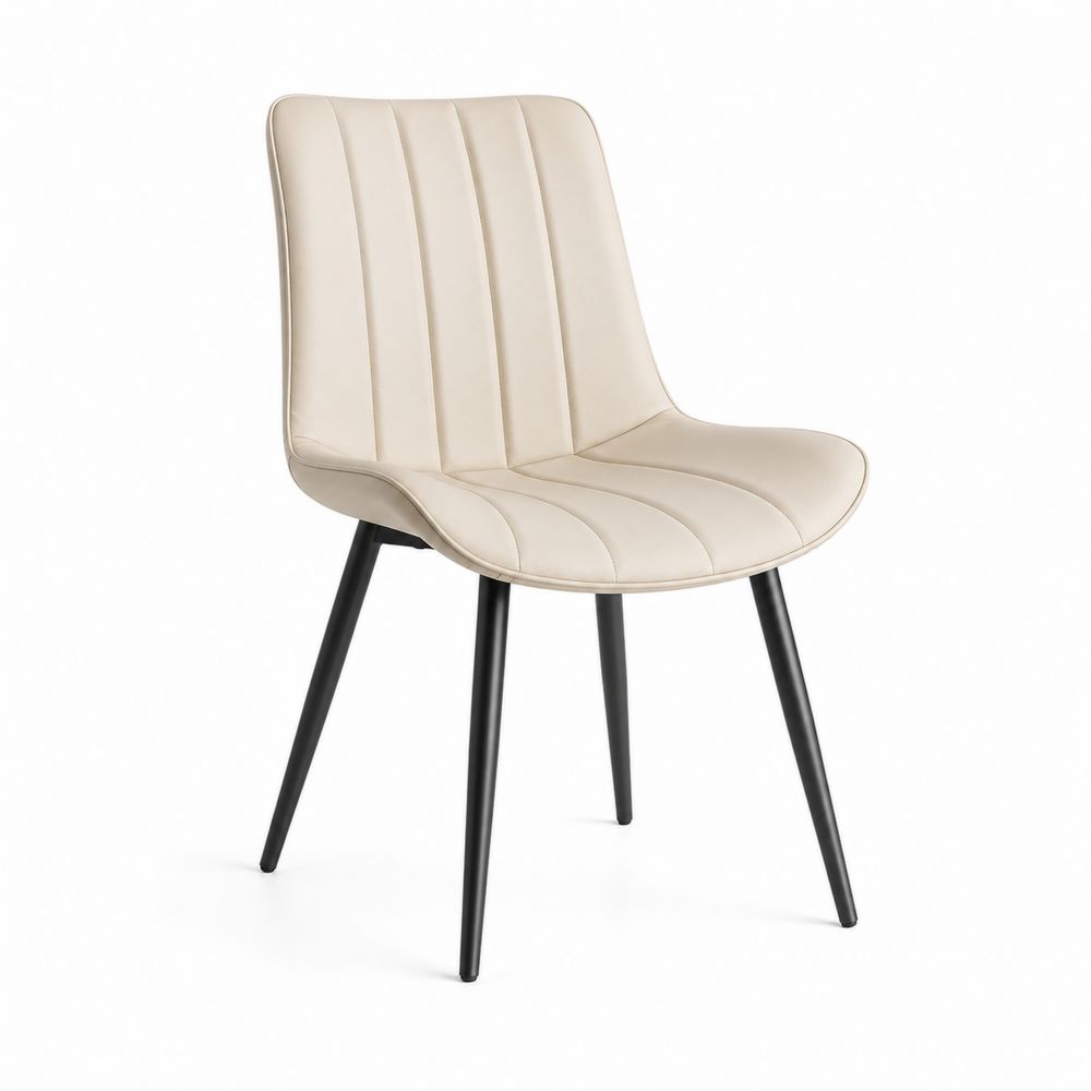 Chaise en Similicuir Beige avec Pieds Métal Noir, H 84 cm