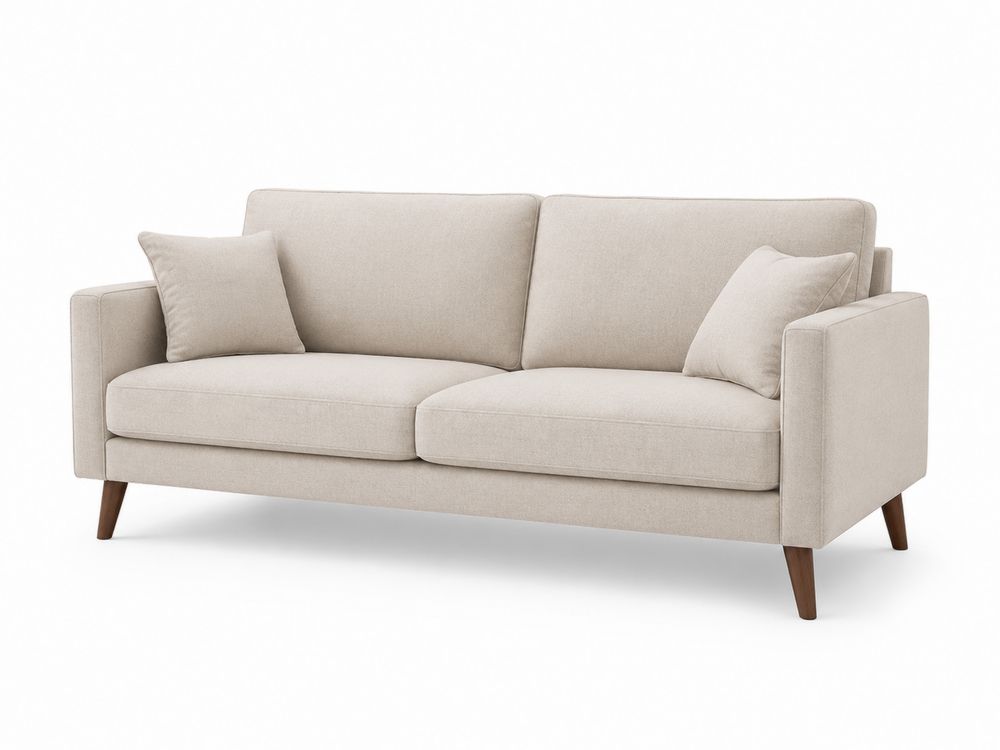 Canapé 3 places en tissu beige avec pieds en bois