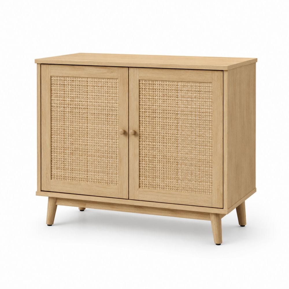 Buffet en bois avec portes en rotin